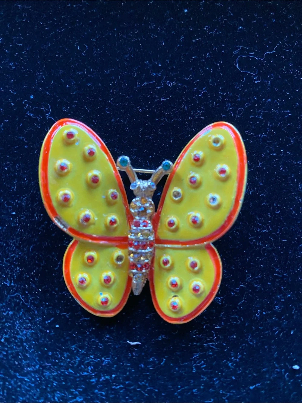 Yellow Enamel Butterfly Brooch with Orange Trim
